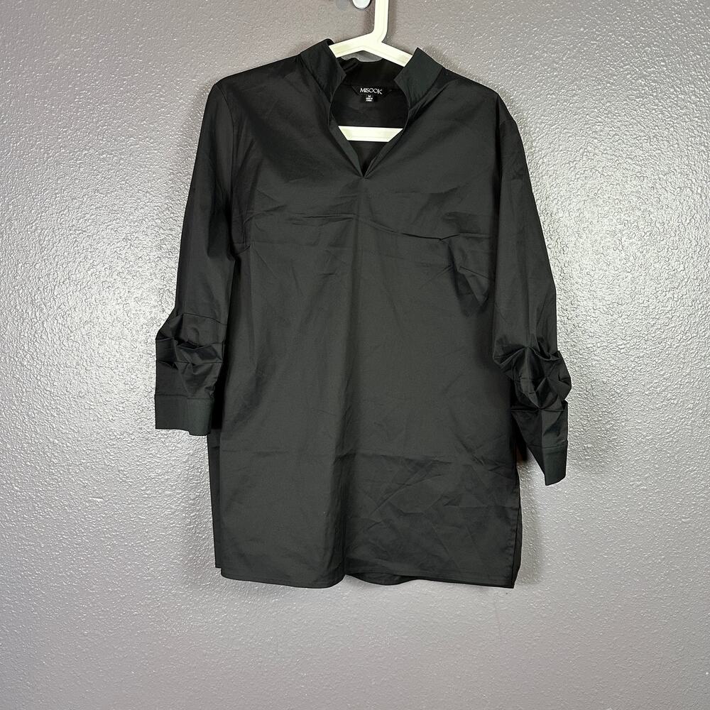Misook Black Ruch Sleeves Tunic Blouse Size Medium Stylish Classy Lagenlook